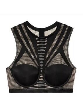 NWOT VS Balmain Black Mesh Cutout Bralette with Nude Lining